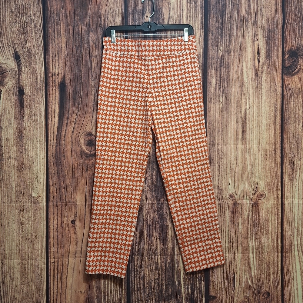 Krazy Larry Orange Houndstooth Cropped Pants Womens Size 12 NWOT.